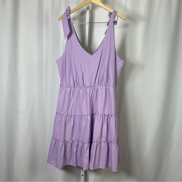 Zesica Dresses & Skirts - NEW Zesica XL Lilac Lavender Tiered Ruffle Cottagecore V Neck Tie Strap Dress